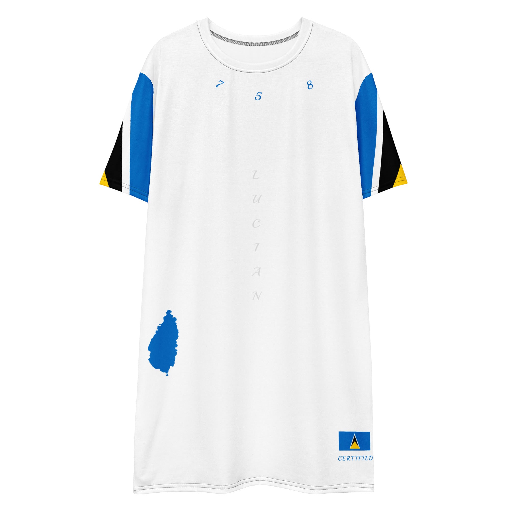 St. Lucia T-shirt dress (White) Flag Sleeve-Fete Massive