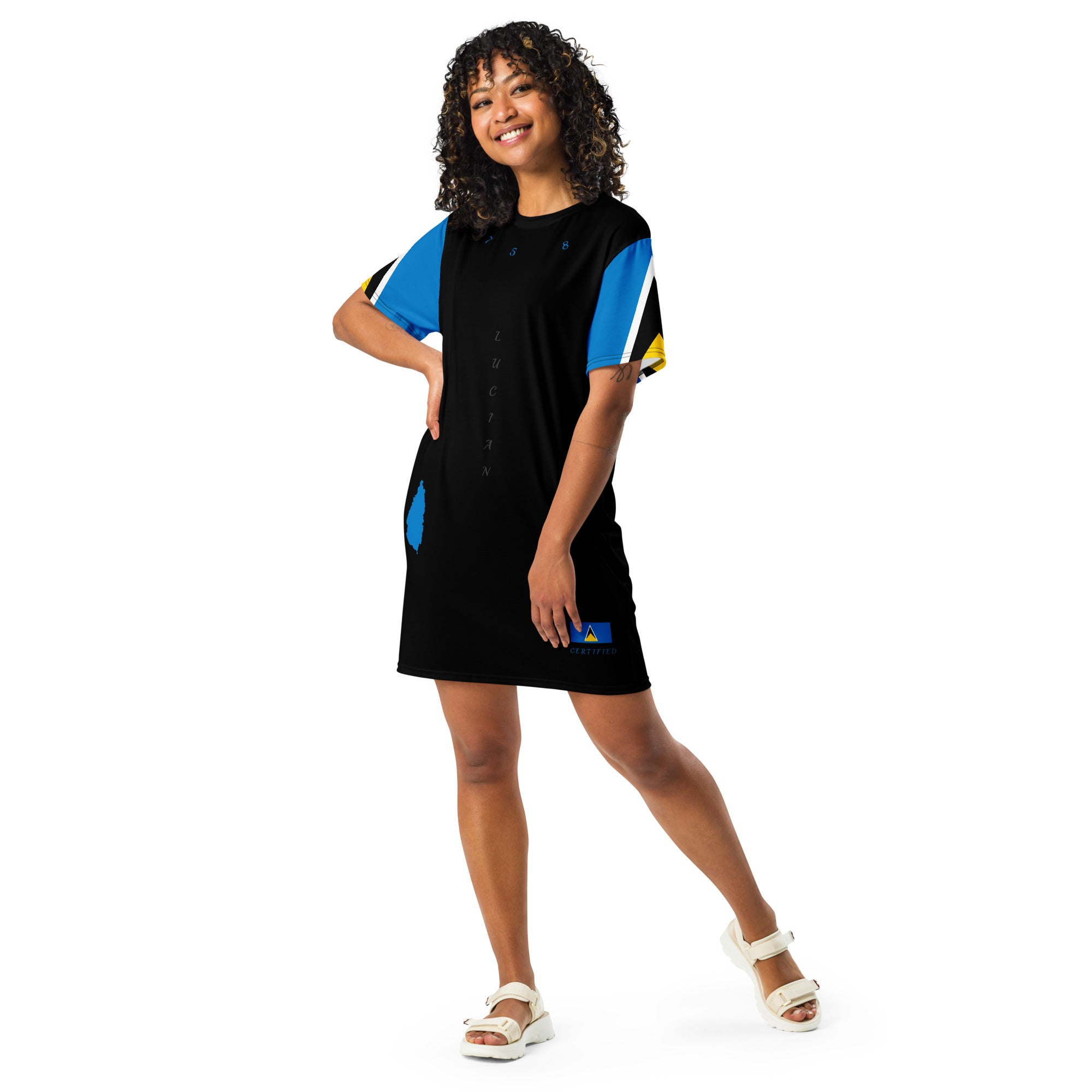 St. Lucia T-shirt dress (Black)-Fete Massive