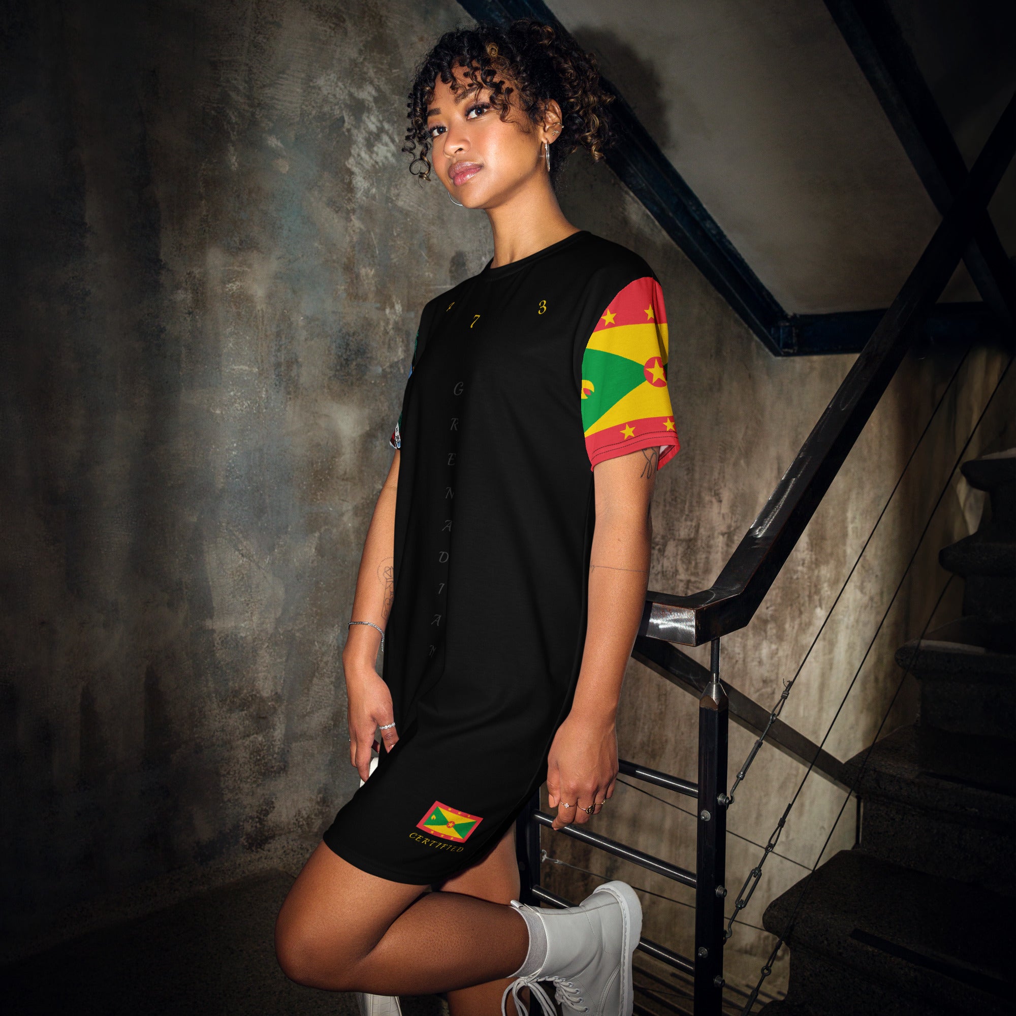 Grenada T-shirt dress (Flag & Coat of arms sleeve)-Fete Massive