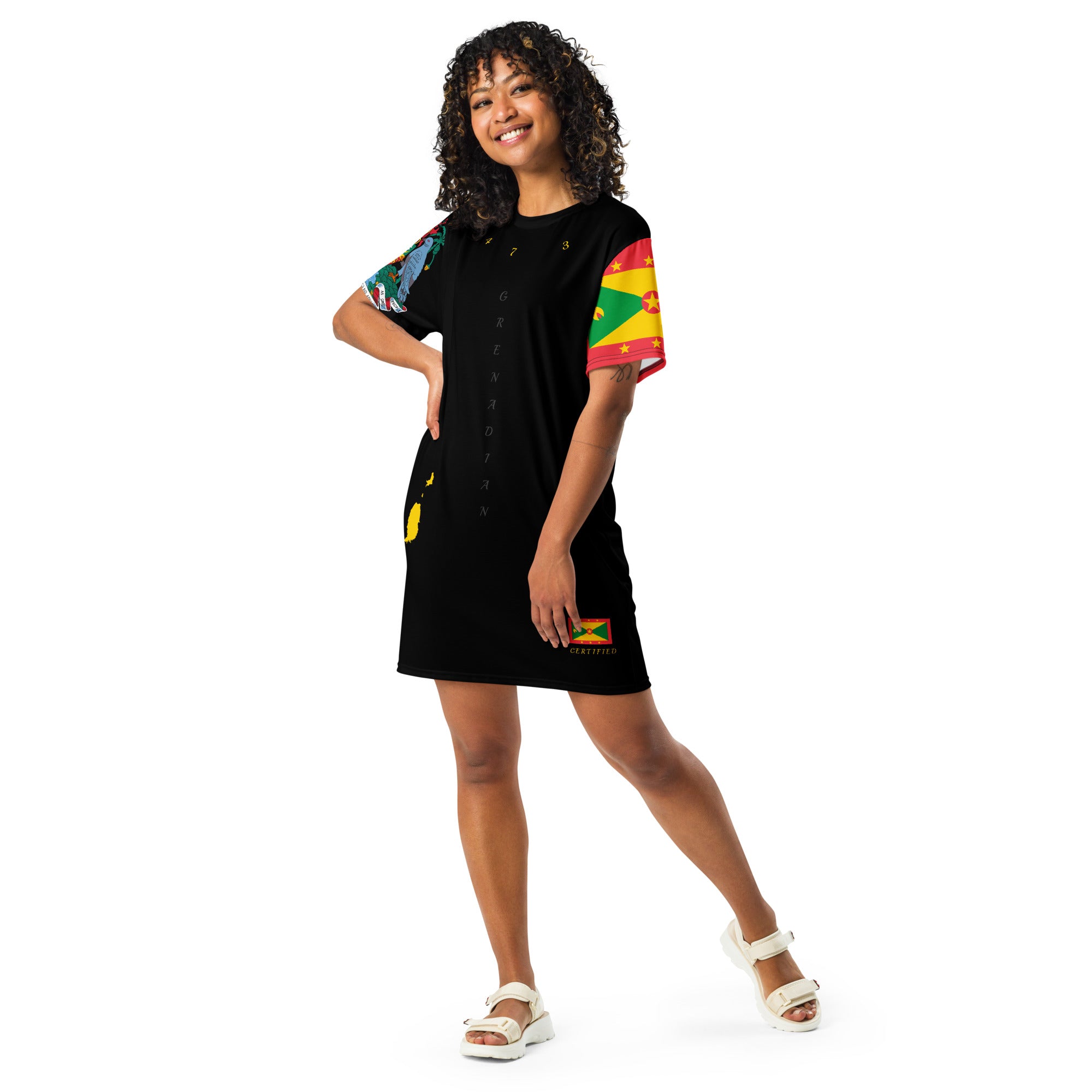 Grenada T-shirt dress (Flag & Coat of arms sleeve)-Fete Massive