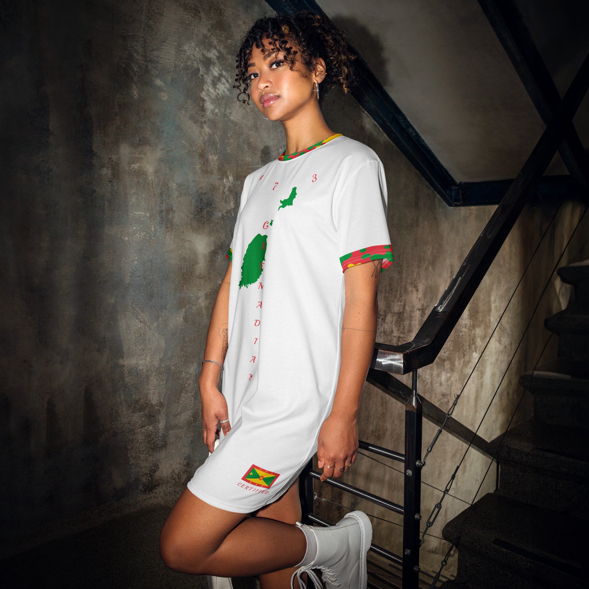 Grenada T-shirt dress (White)-Fete Massive