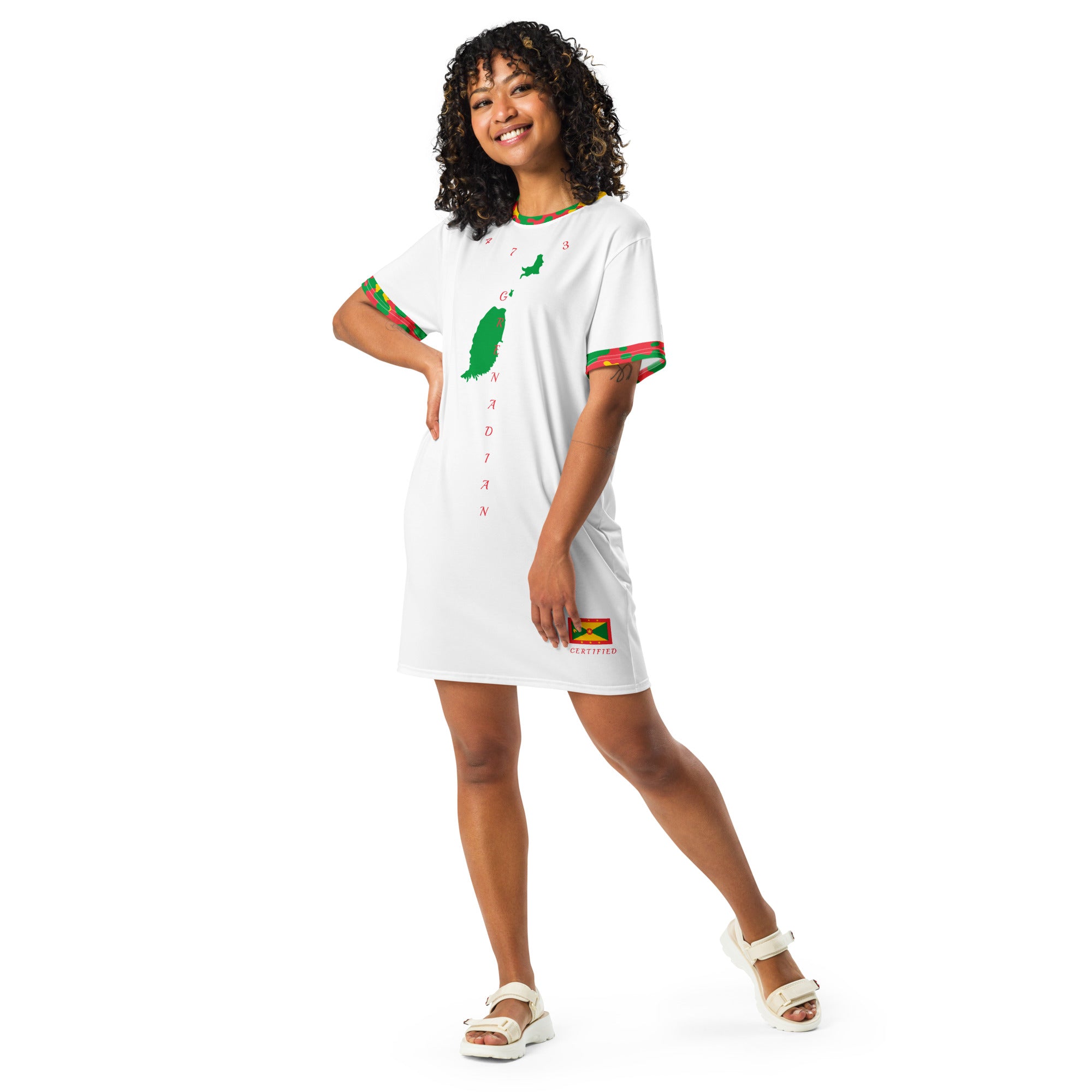 Grenada T-shirt dress (White)-Fete Massive