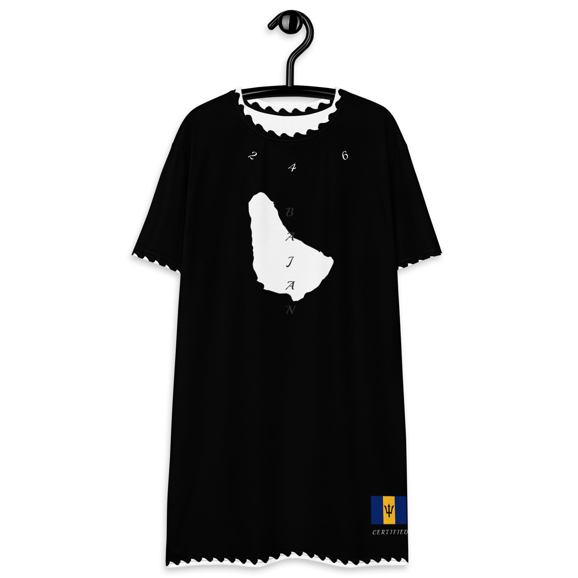 Barbadaos T-shirt dress (Black with White Trim)-Fete Massive