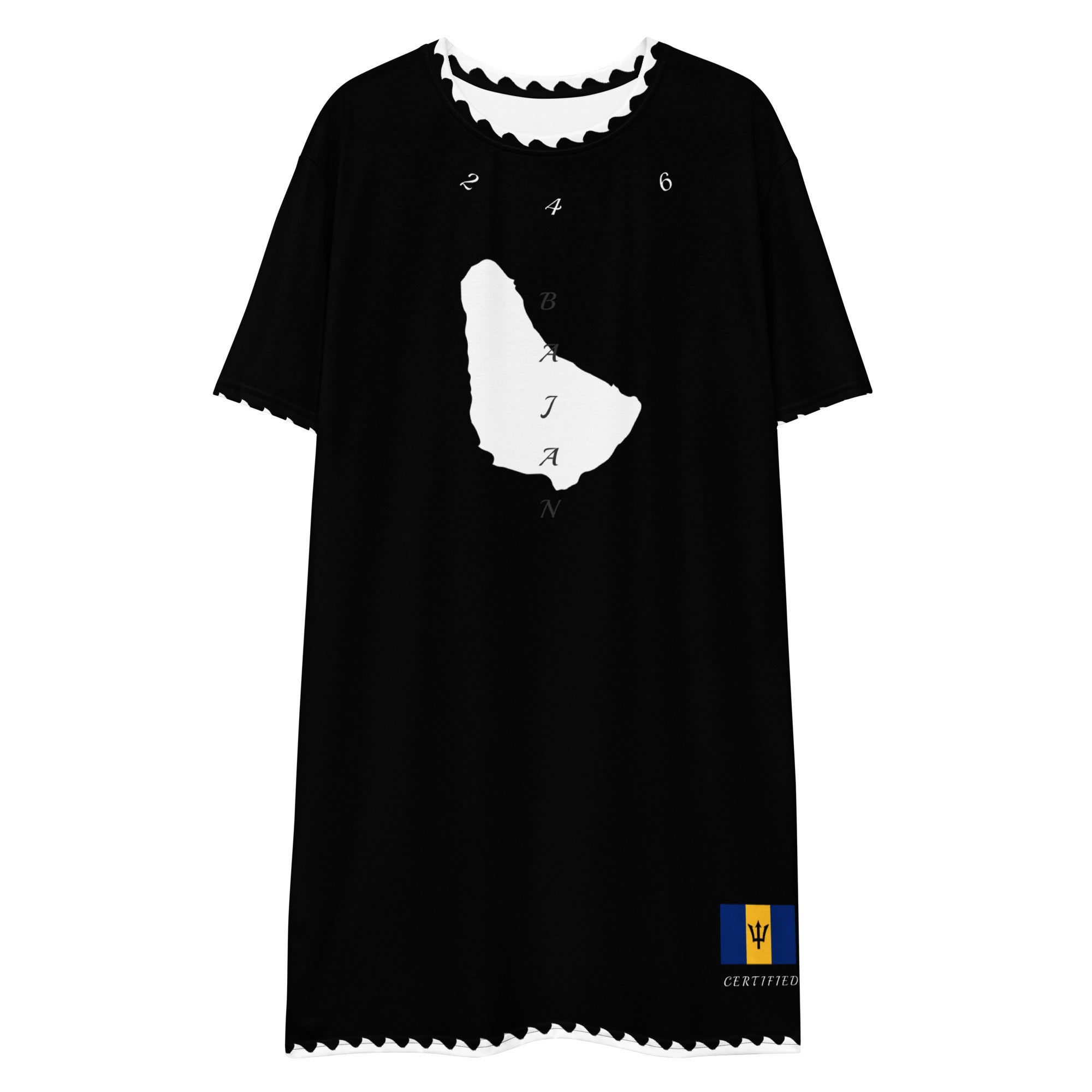 Barbadaos T-shirt dress (Black with White Trim)-Fete Massive