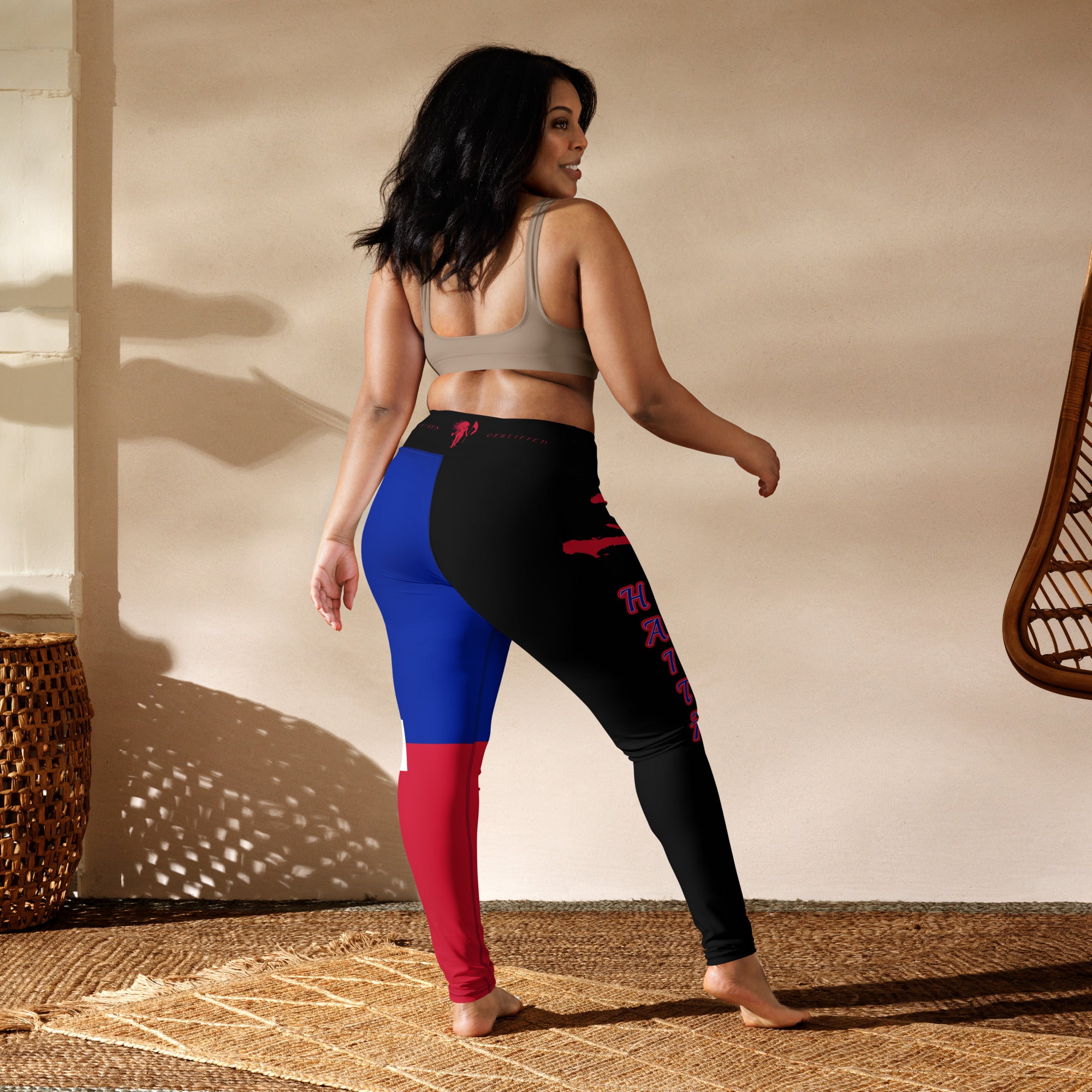 Haiti Flag Yoga Leggings (Black)-Fete Massive