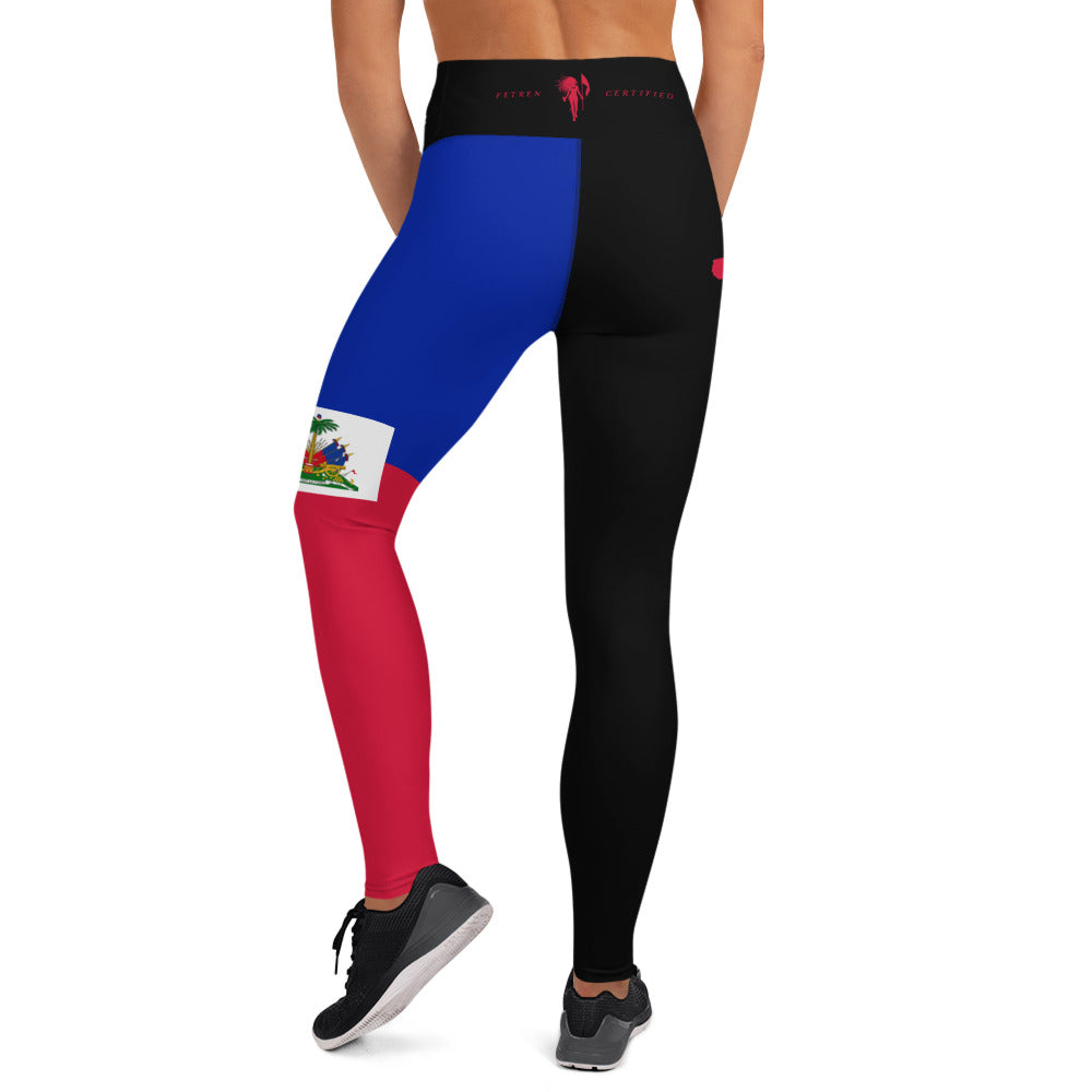 Haiti Flag Yoga Leggings (Black)-Fete Massive