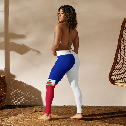 Haiti Flag Yoga Leggings (White)