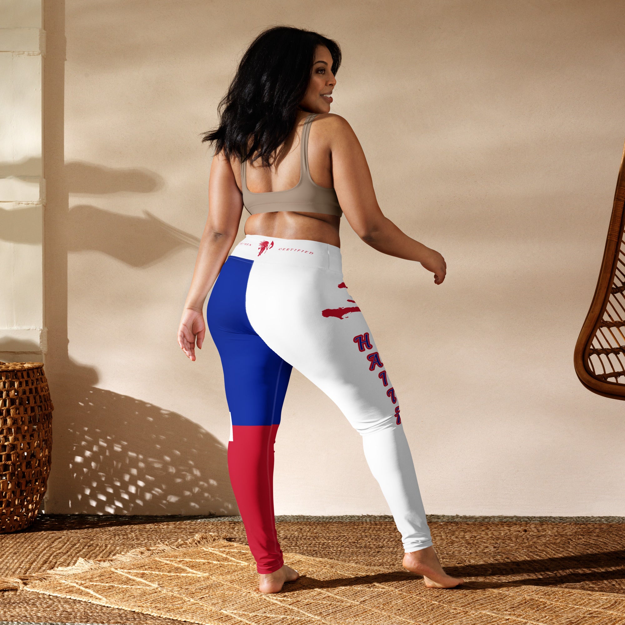 Haiti Flag Yoga Leggings (White)-Fete Massive