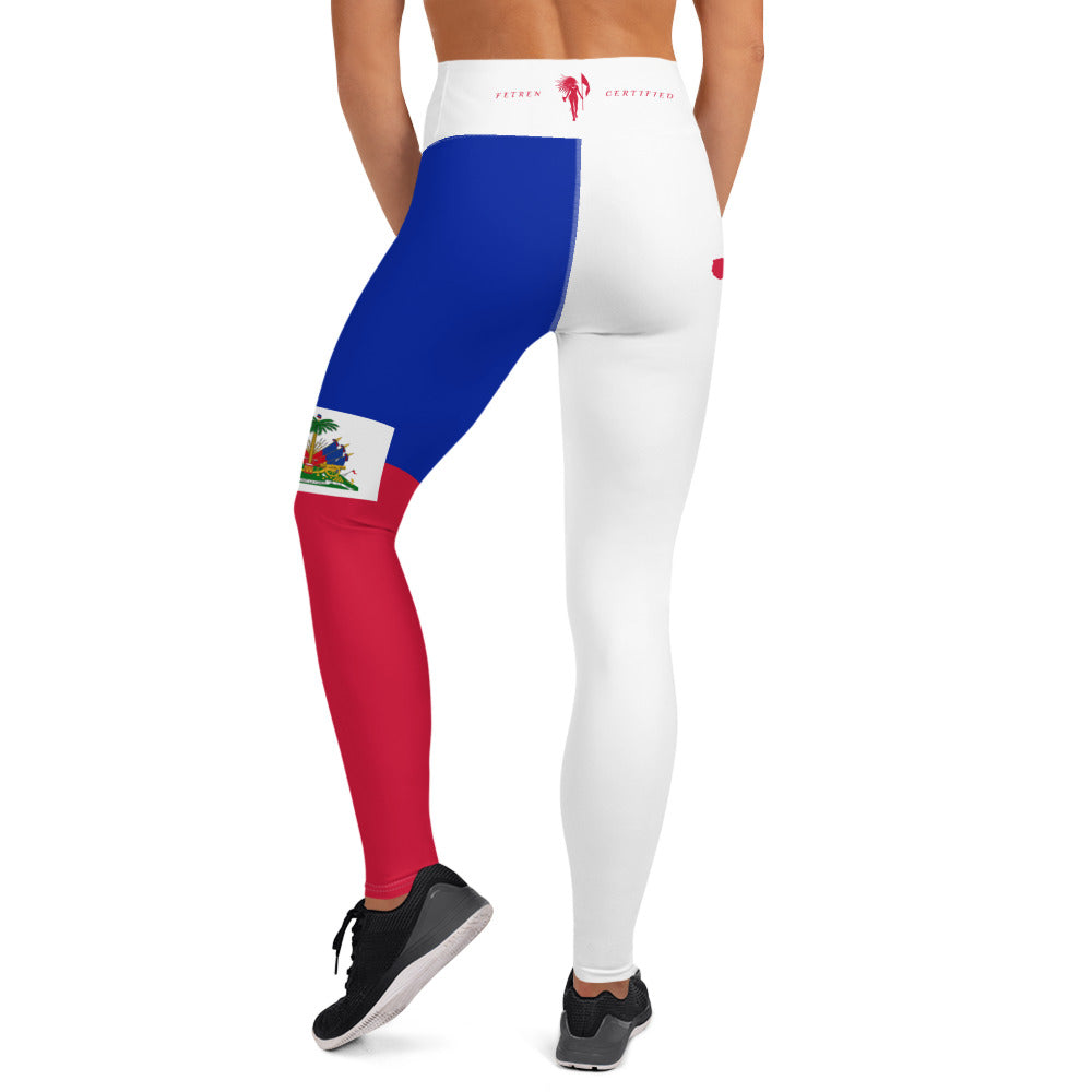 Haiti Flag Yoga Leggings (White)-Fete Massive