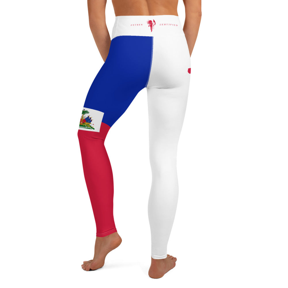 Haiti Flag Yoga Leggings (White)-Fete Massive