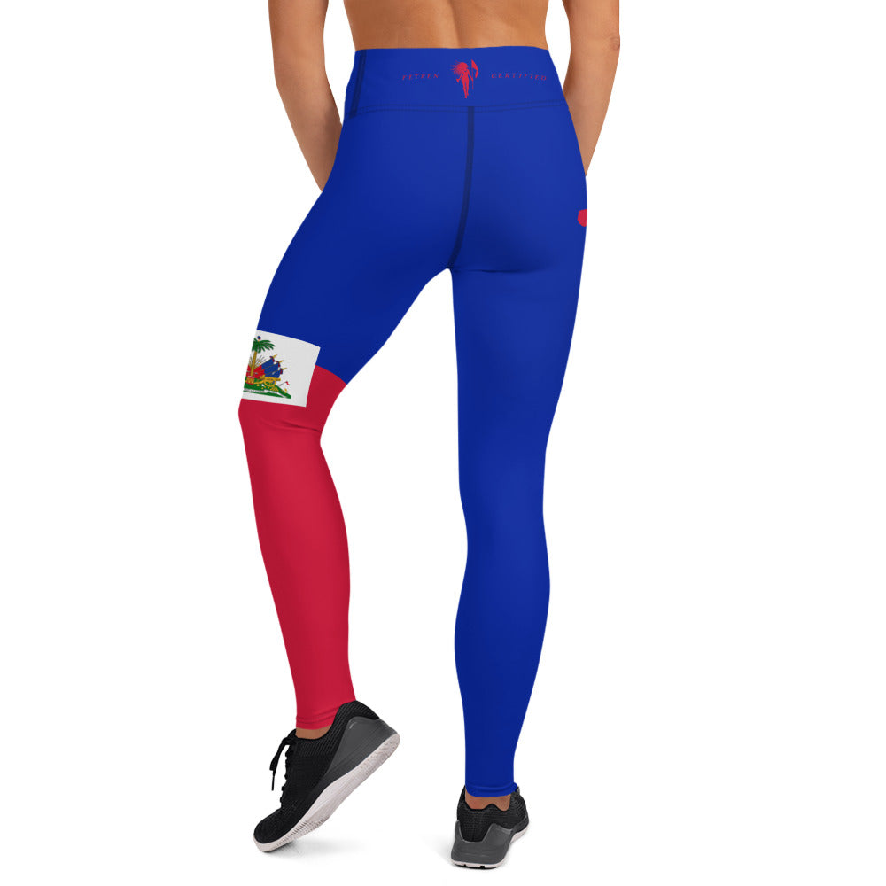 Haiti Flag Yoga Leggings (Blue)-Fete Massive