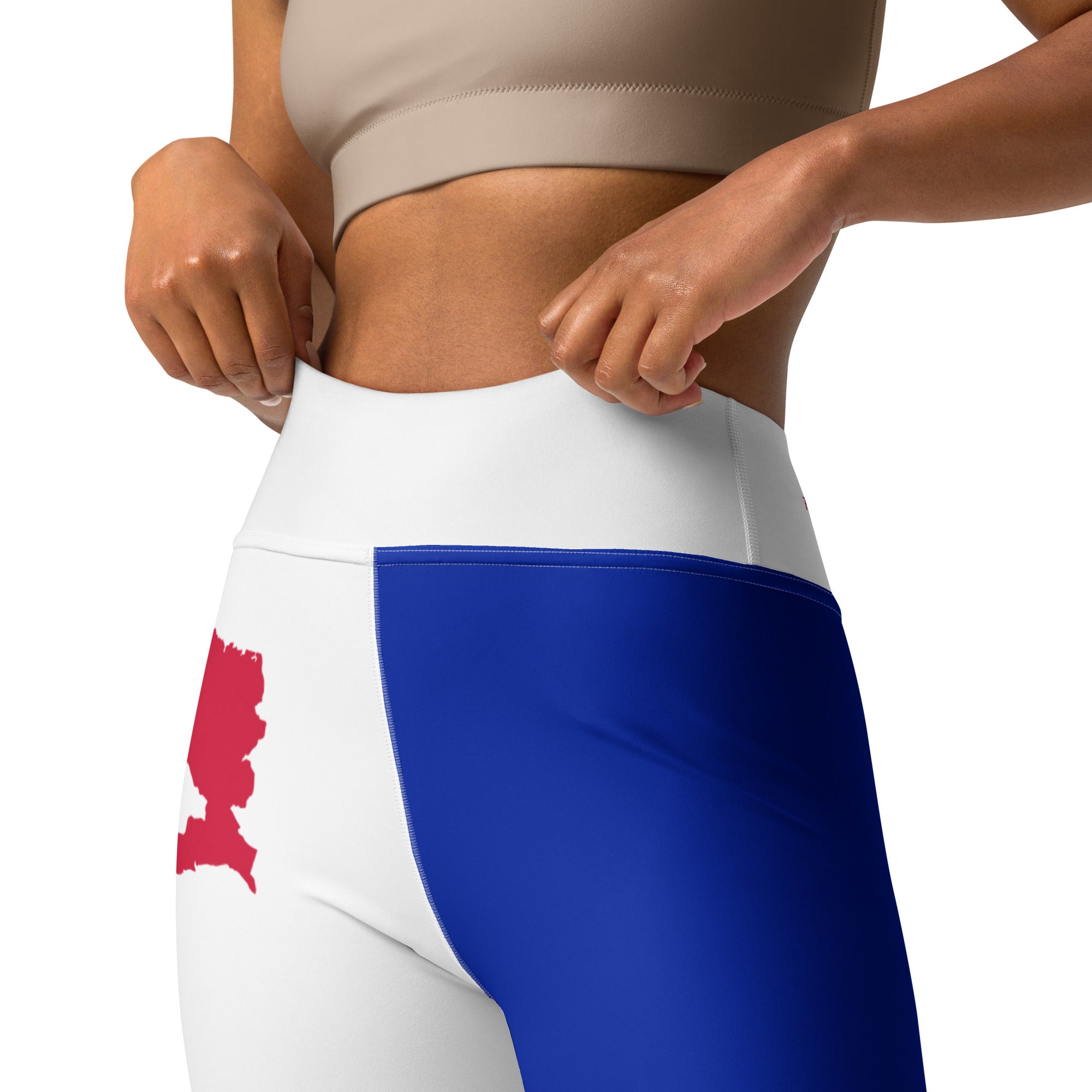 Haiti Flag Yoga Leggings (White)-Fete Massive