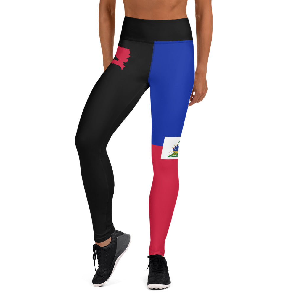 Haiti Flag Yoga Leggings (Black)-Fete Massive