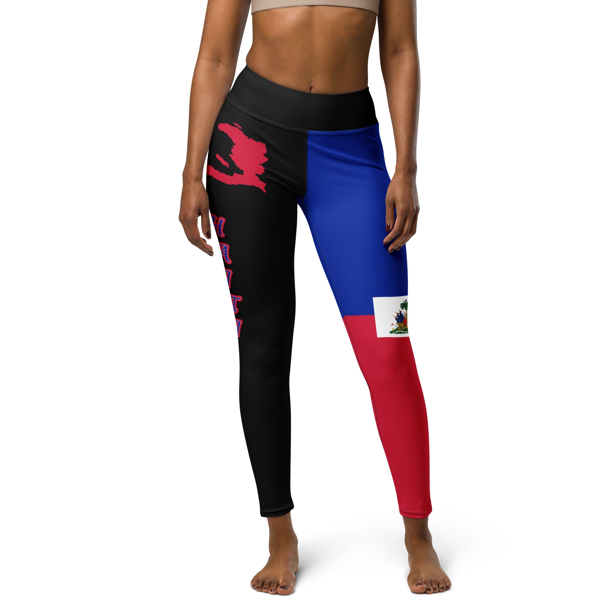 Haiti Flag Yoga Leggings (Black)-Fete Massive