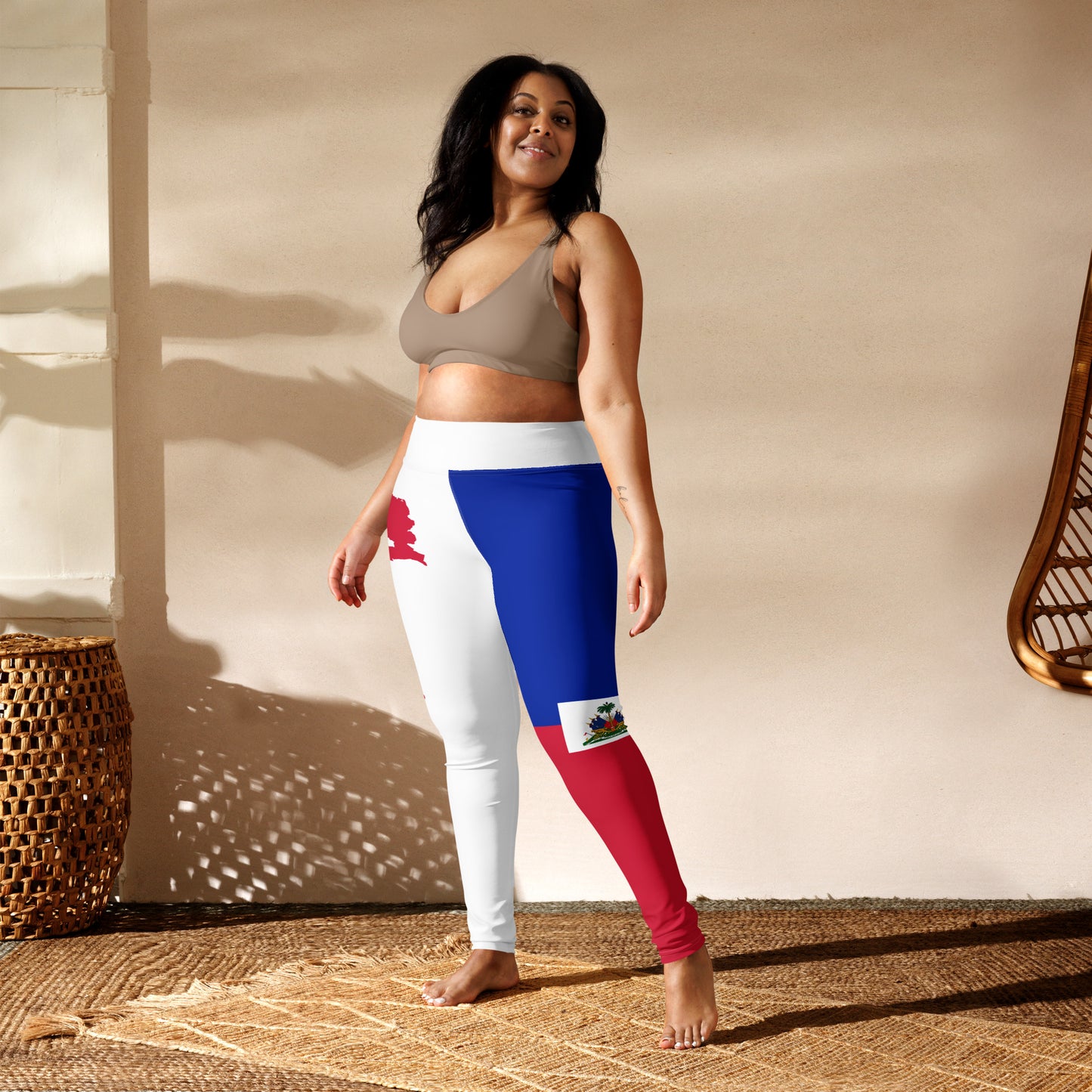 Haiti Flag Yoga Leggings (White)