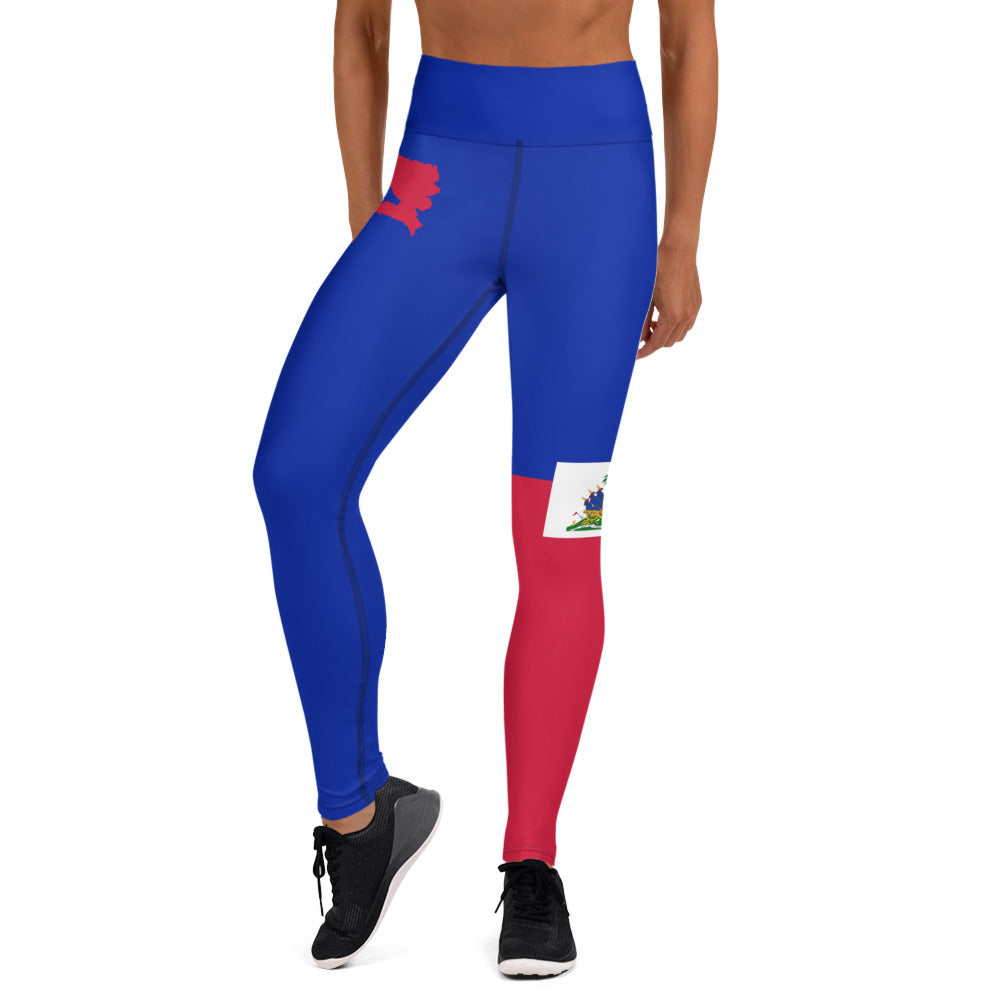 Haiti Flag Yoga Leggings (Blue)-Fete Massive