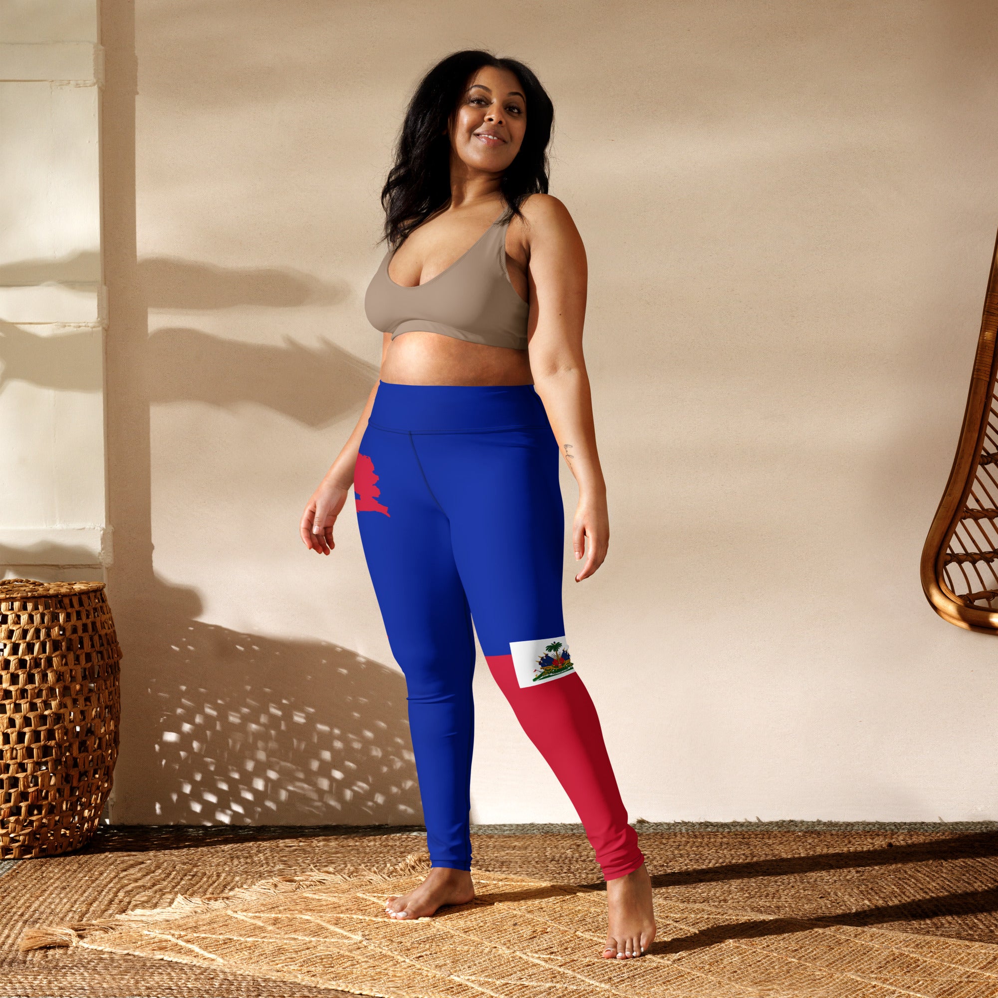 Haiti Flag Yoga Leggings (Blue)-Fete Massive