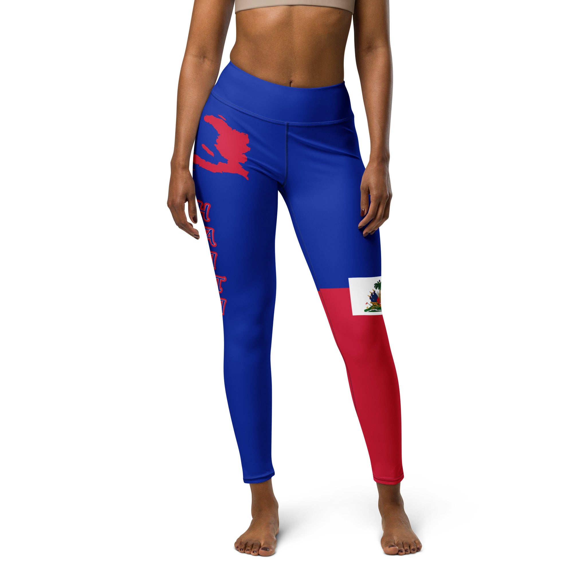 Haiti Flag Yoga Leggings (Blue)-Fete Massive