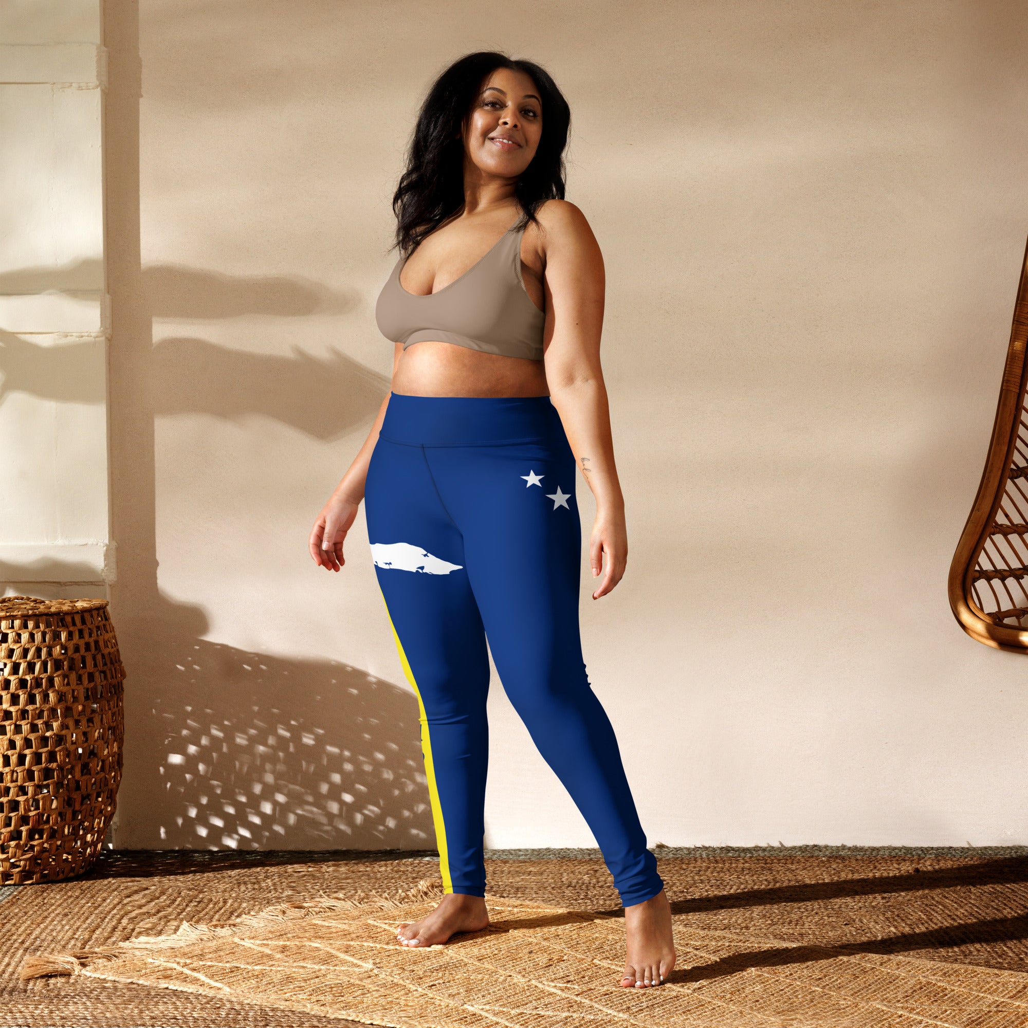 Curacao Flag Yoga Leggings (Blue)-Fete Massive