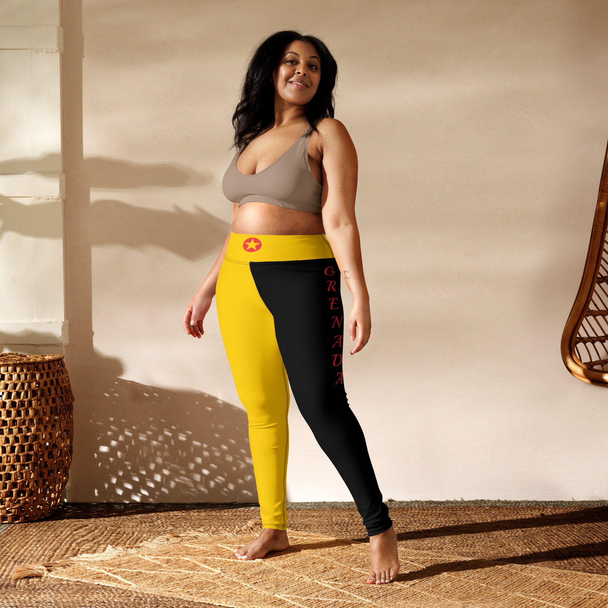 Grenada Yoga Leggings (Yellow & Black)-Fete Massive