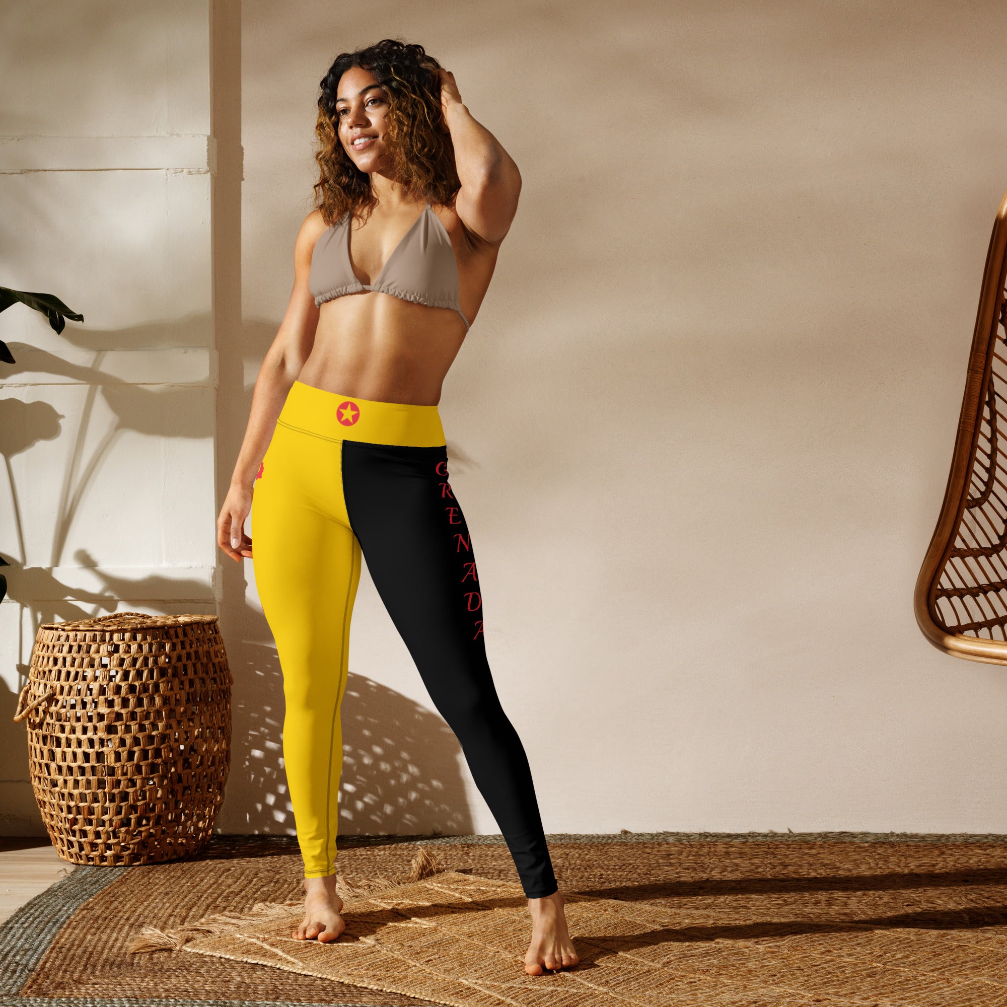 Grenada Yoga Leggings (Yellow & Black)-Fete Massive