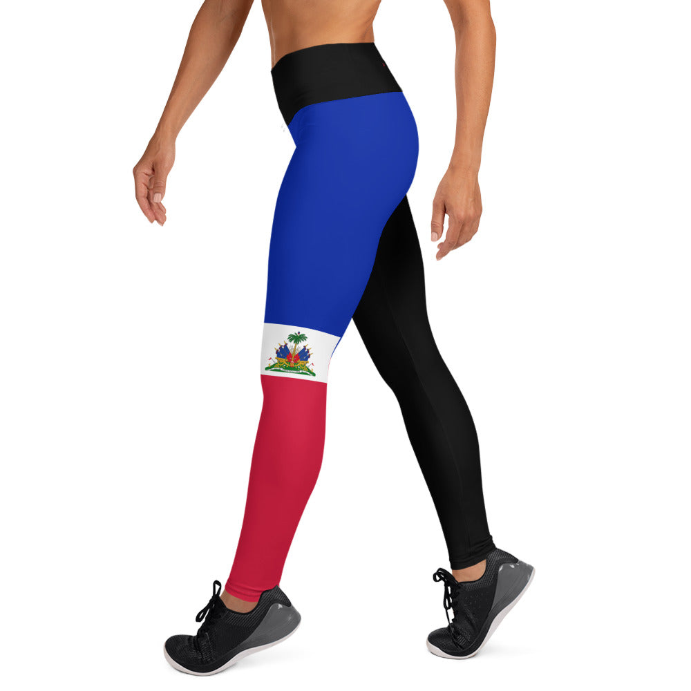 Haiti Flag Yoga Leggings (Black)-Fete Massive