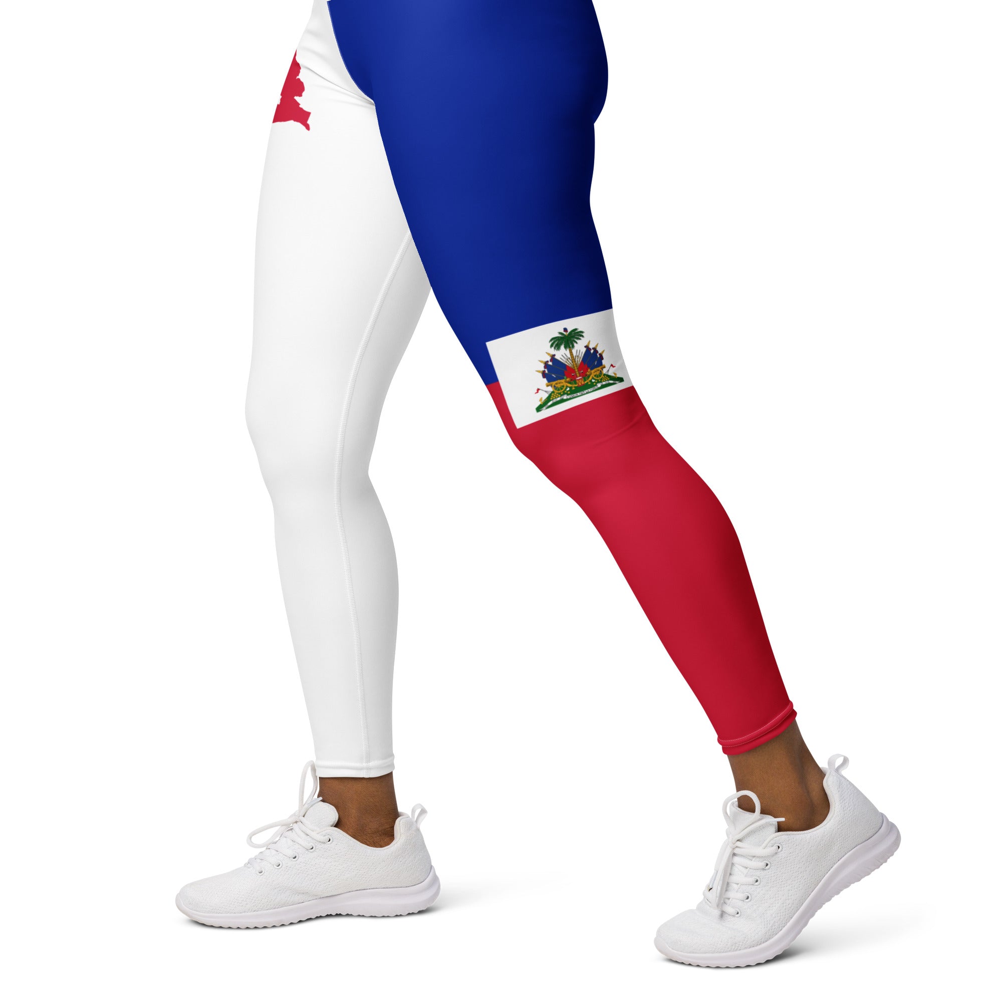 Haiti Flag Yoga Leggings (White)-Fete Massive