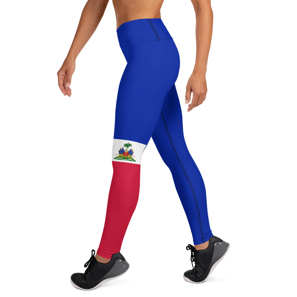 Haiti Flag Yoga Leggings (Blue)-Fete Massive