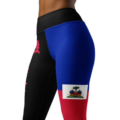 Haiti Flag Yoga Leggings (Black)