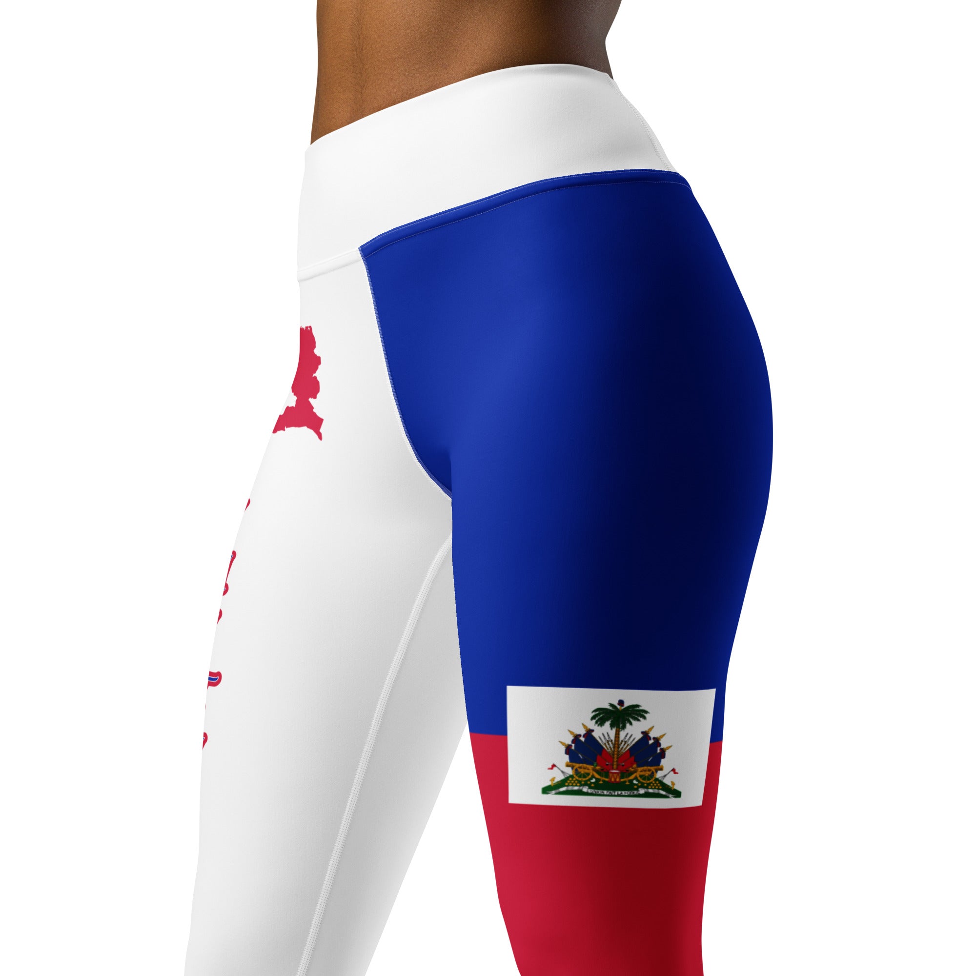 Haiti Flag Yoga Leggings (White)-Fete Massive