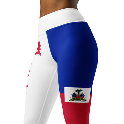 Haiti Flag Yoga Leggings (White)