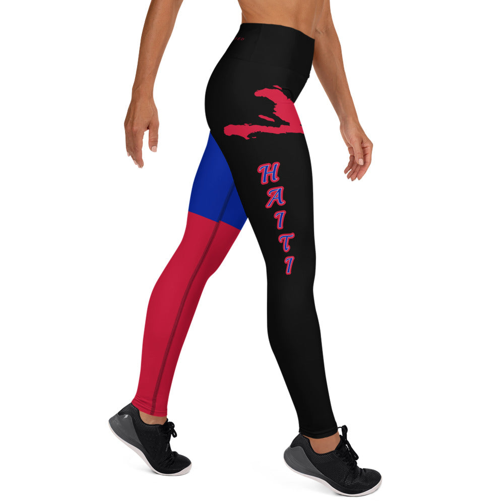 Haiti Flag Yoga Leggings (Black)-Fete Massive