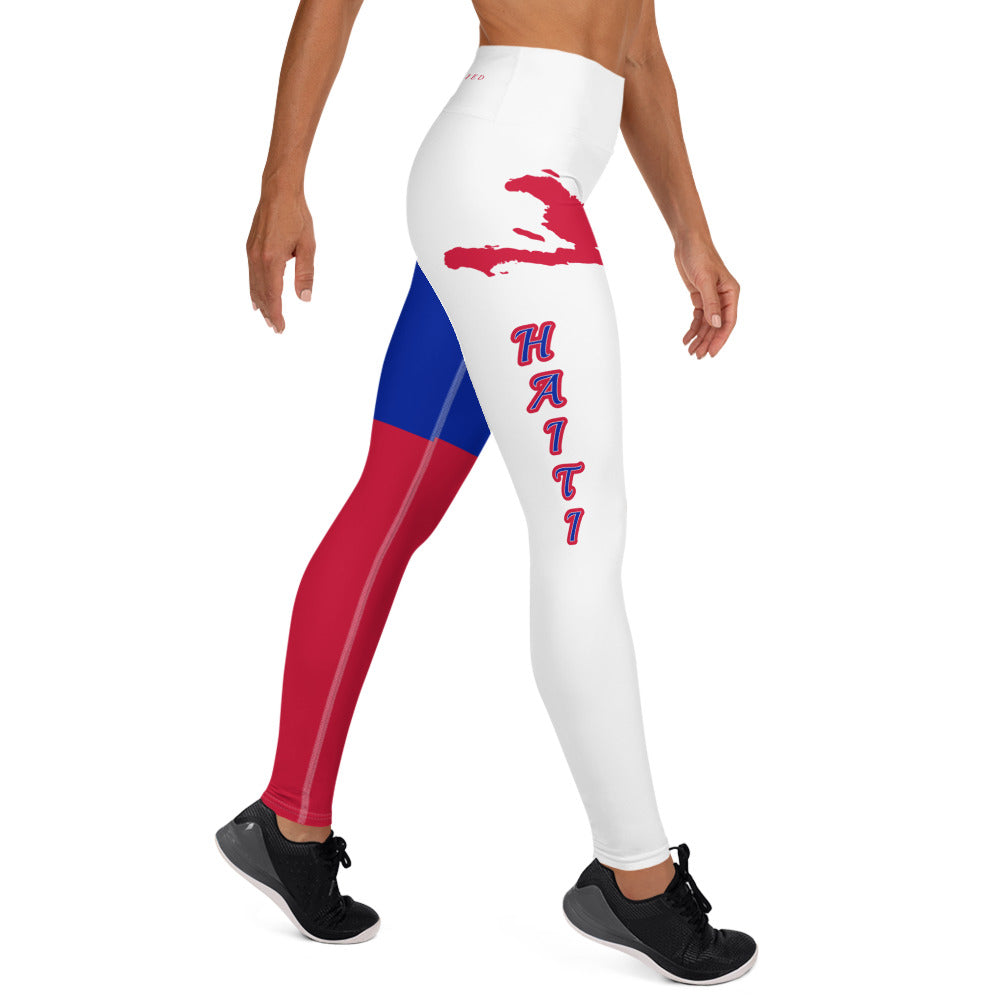 Haiti Flag Yoga Leggings (White)-Fete Massive