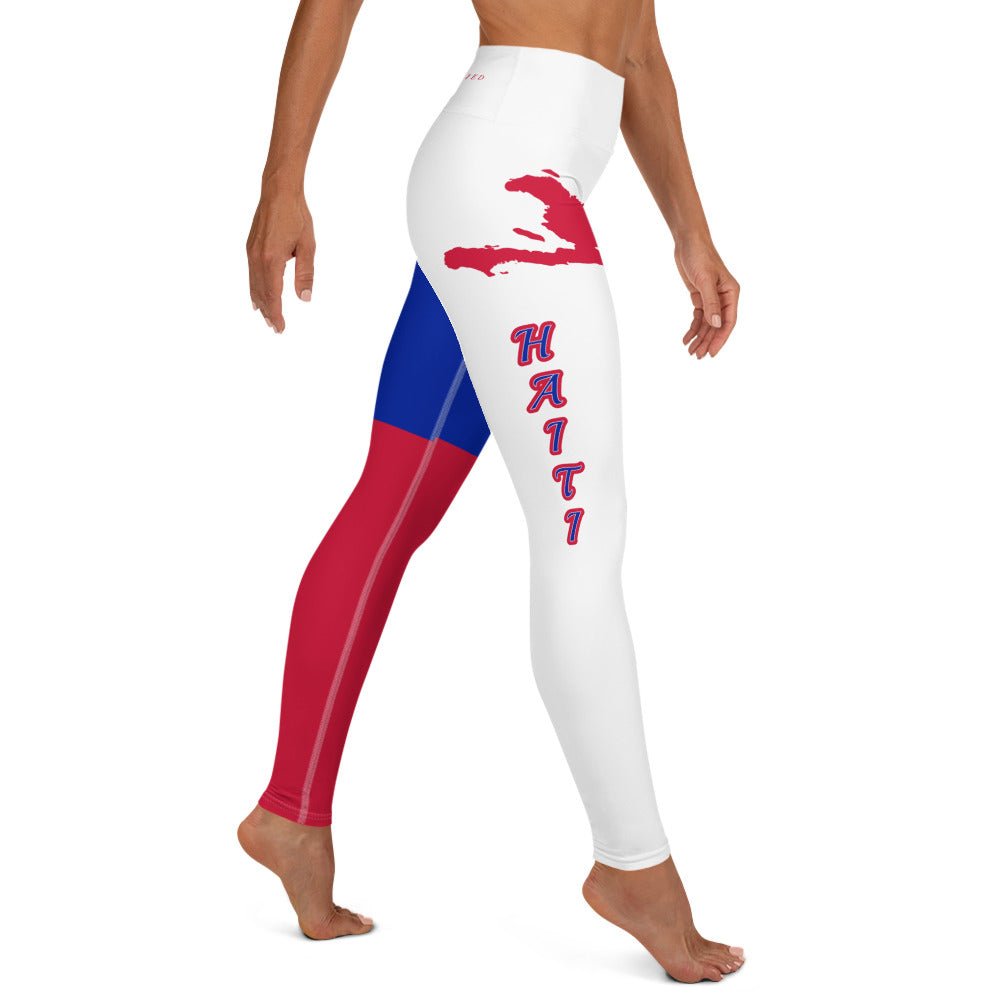 Haiti Flag Yoga Leggings (White)-Fete Massive