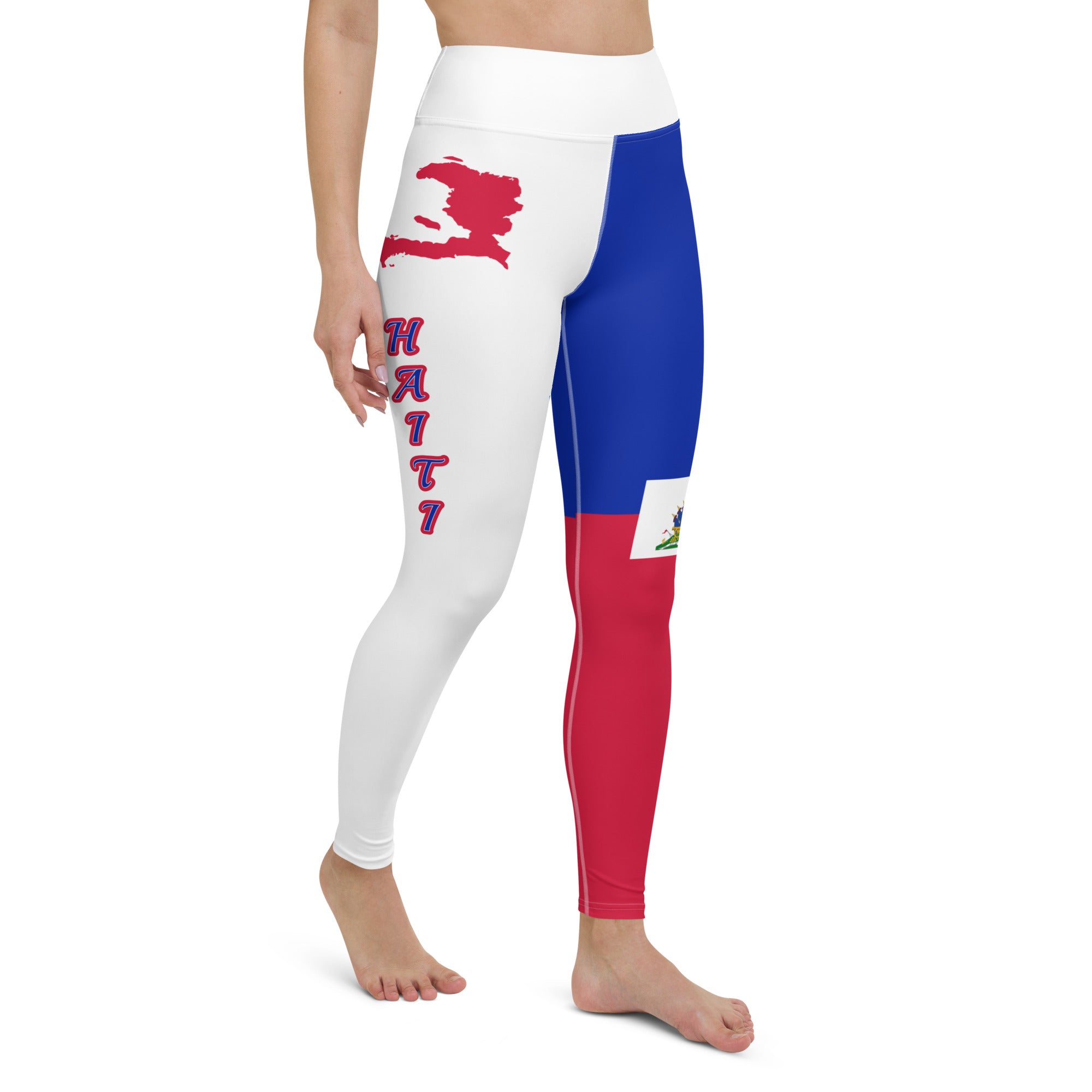 Haiti Flag Yoga Leggings (White)-Fete Massive