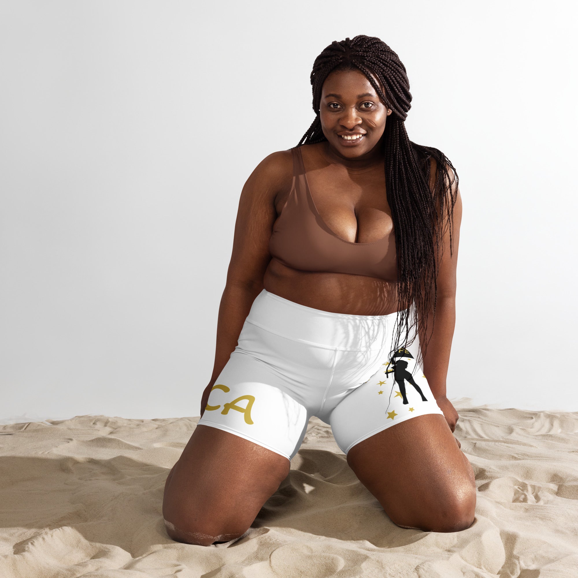 Womens Jouvert Gold Yoga Shorts-Fete Massive