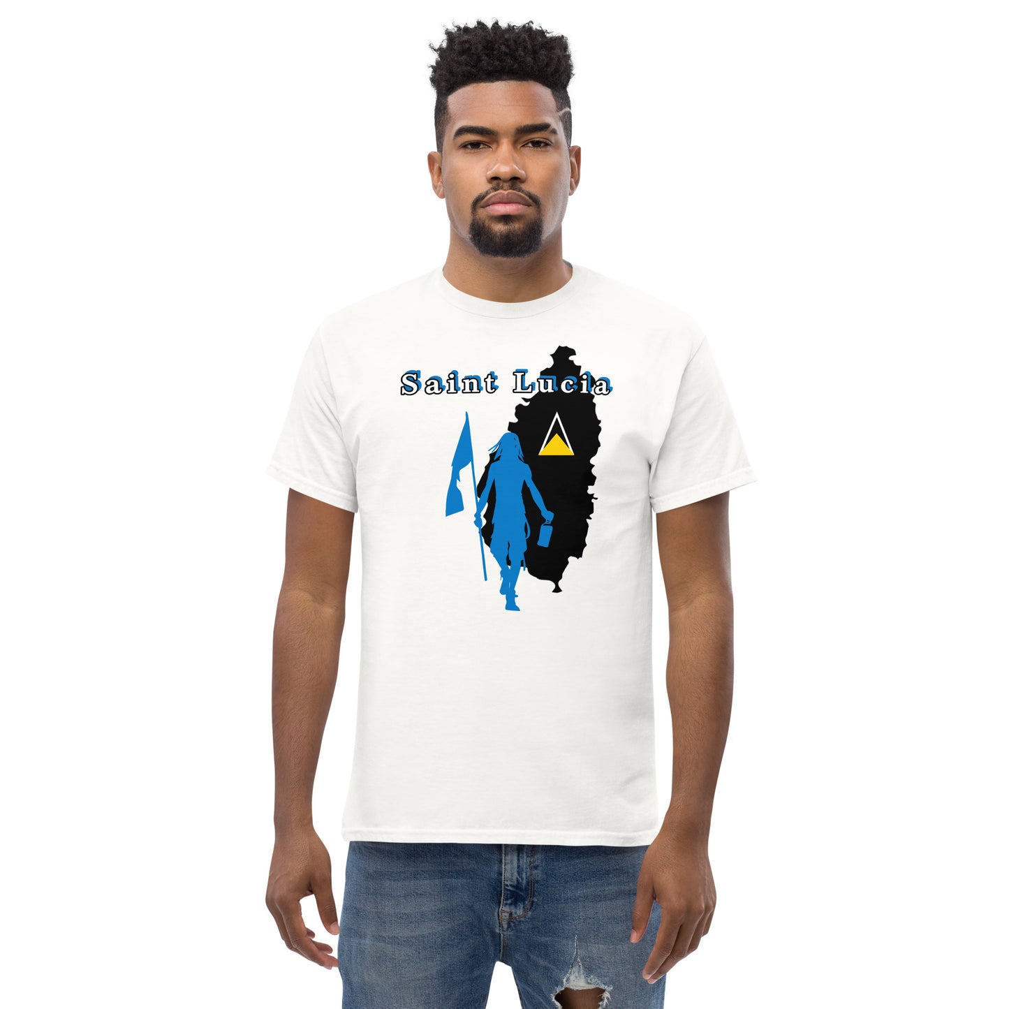 Saint Lucia Island Tee with Flag Mon